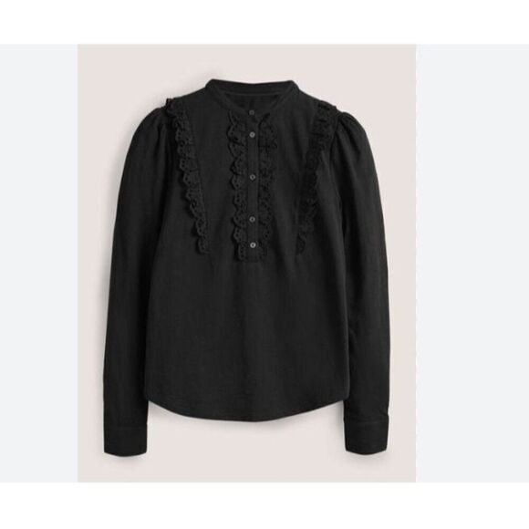 Boden Womens Ruffle Top Jersey Shirt Eyelet UK 8 US 4 Black T1103 NWT - Picture 2 of 7